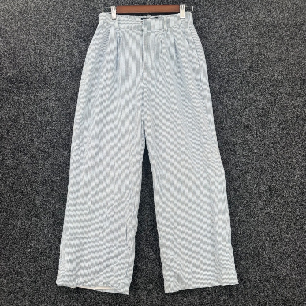 Hollister Livvy Ultra High-Rise Wide Leg Linen Blend Striped Pants Blue White S